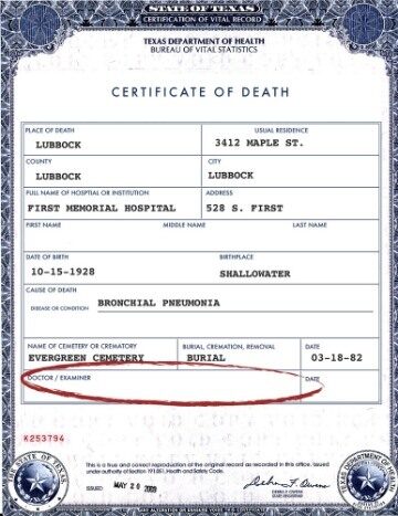 USA Texas department of health death certificate template in PSD format