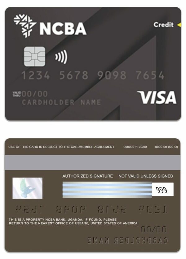 Uganda NCBA Bank visa classic credit card template in PSD format