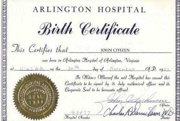 United States Arlington Hospital Birth Certificate template in PSD format