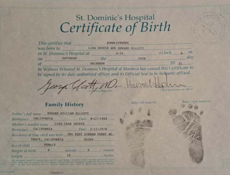 United States St. Dominic's Hospital Birth Certificate template in PSD format
