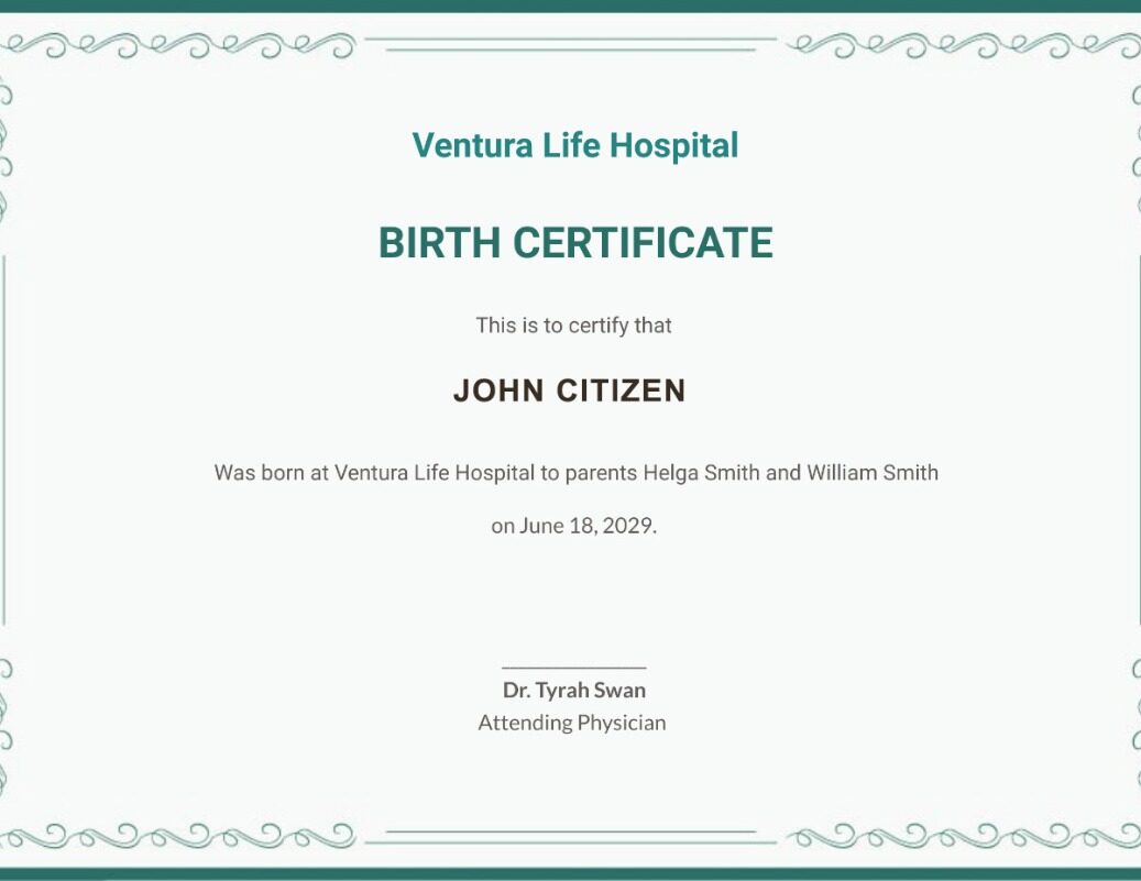 United States Ventura Life Hospital Birth Certificate template in PSD format