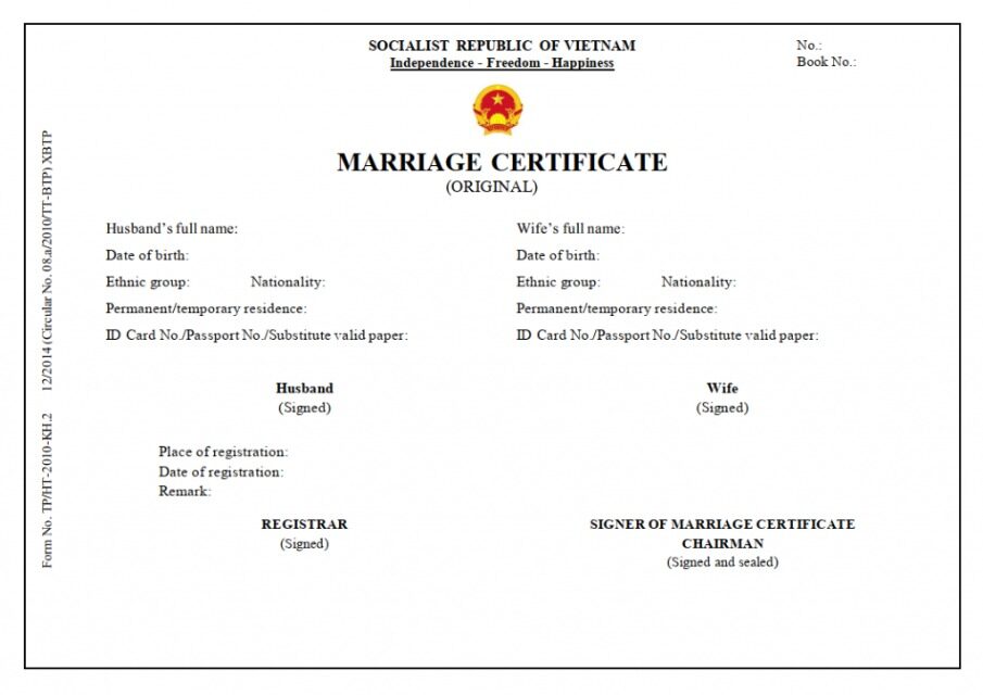 Vietnam Marriage registrar marriage certificate template in PSD format