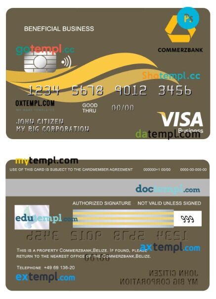 Belize Commerzbank beneficial business visa card template in PSD format