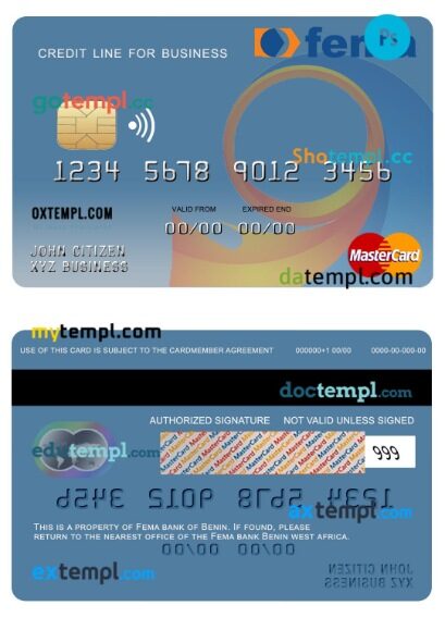 Benin Fema bank business credit mastercard template in PSD format