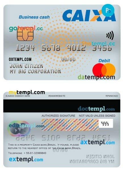 Brazil Caixa bank debit business cash mastercard template in PSD format
