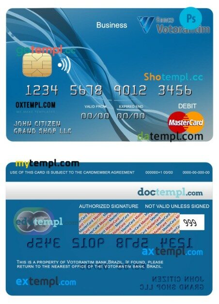 Brazil Votorantim bank business mastercard template in PSD format
