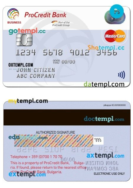 Bulgaria ProCredit Bank business MasterCard template in PSD format