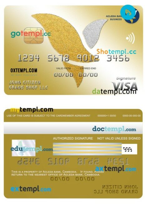 Cambodia Acleda bank business visa signature cards template in PSD format