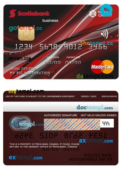 Canada Nova Credit business mastercard template in PSD format