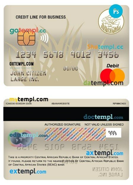 Central African Republic Bank of Central African States (BEAC) bank credit business mastercard template in PSD format
