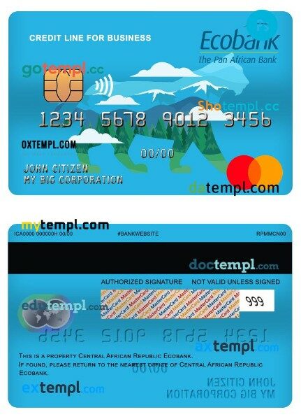 Central African republic Ecobank business credit mastercard template in PSD format