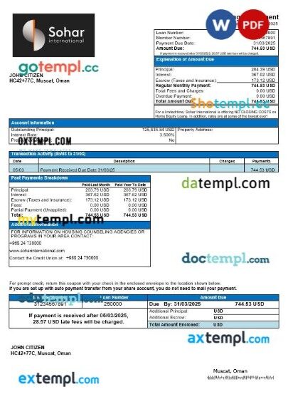 Omani Sohar International mortgage statement in Word and PDF formats