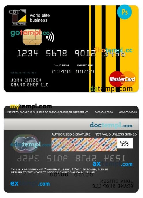 Chad TChad Commercial bank world elite business mastercard template in PSD format