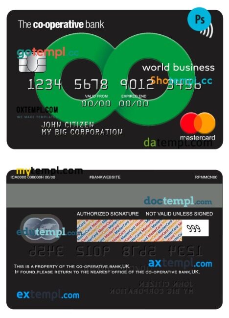 UK The co-operative bank world business mastercard template in PSD format