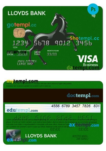 United Kingdom Lloyds Bank visa business card template in PSD format