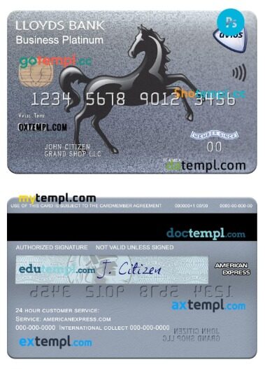 United Kingdom Lloyds american express business platinum card template in PSD format