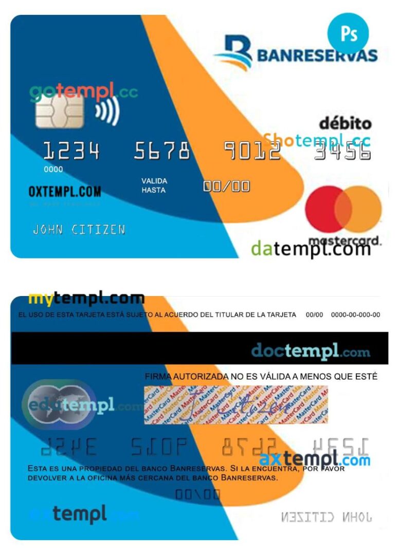 Dominican Republic Banreservas bank debit mastercard template in PSDÂ format