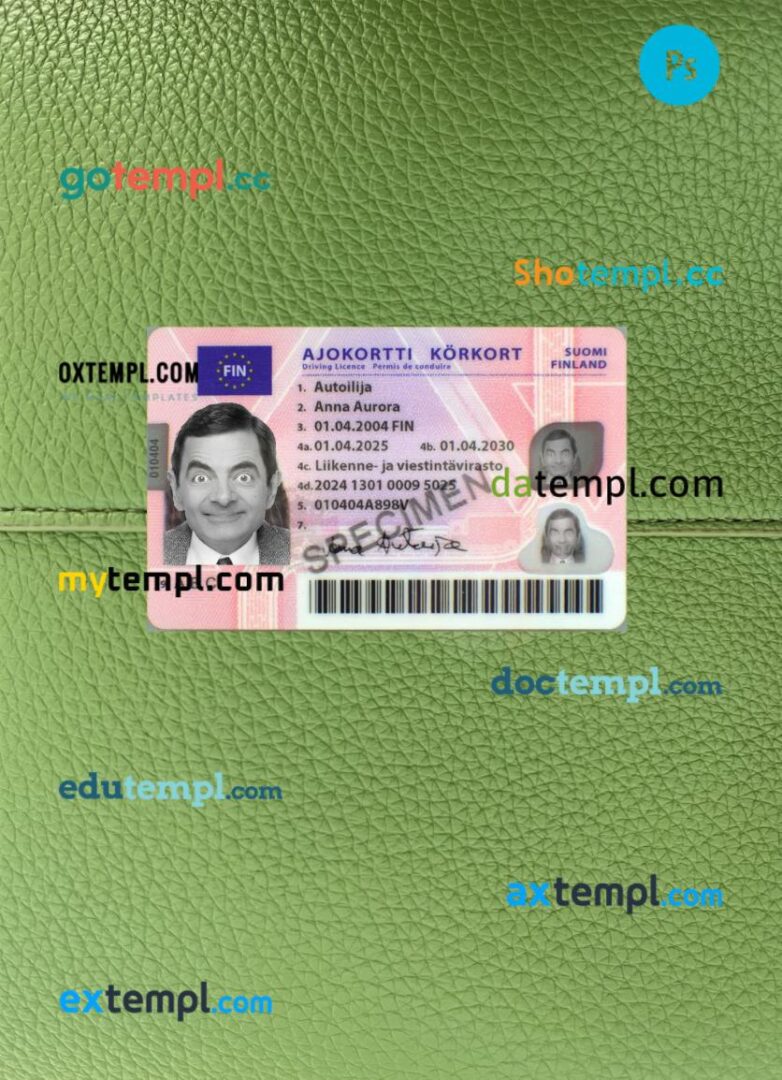 Finland driving license PSD files, scan look and photographed image, 2 in 1, 2025-present