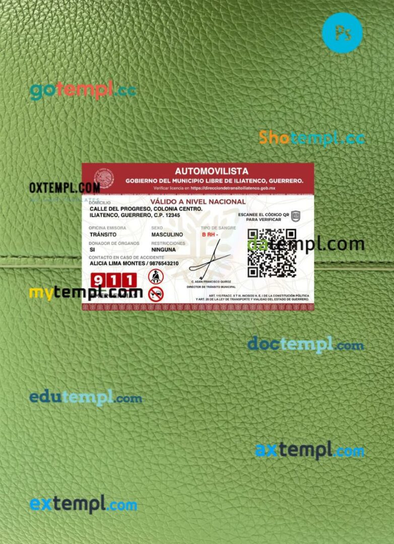 Mexico Guerrero state driving license PSD files, scan look and photographed image, 2 in 1 - Image 2