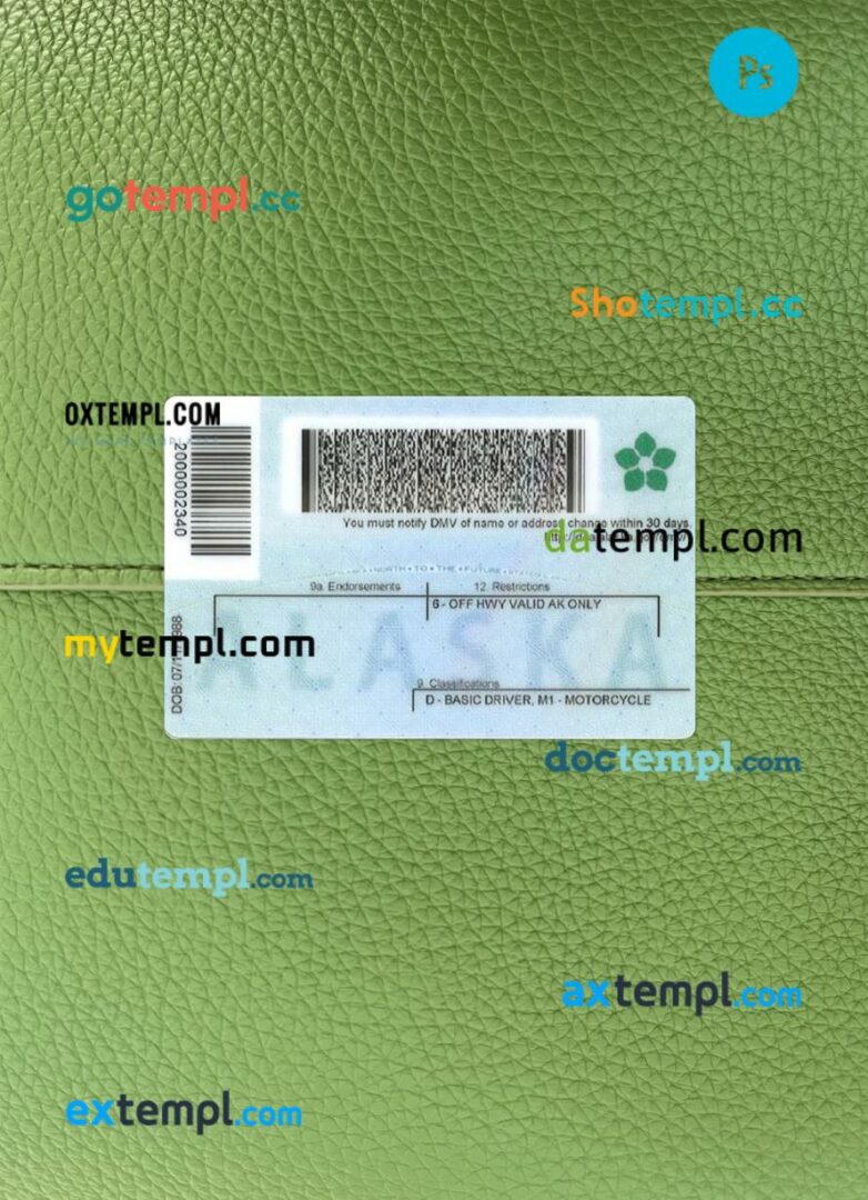 USA Alaska under 21 driving license PSD files, scan look and photographed image, 2 in 1 - Image 2