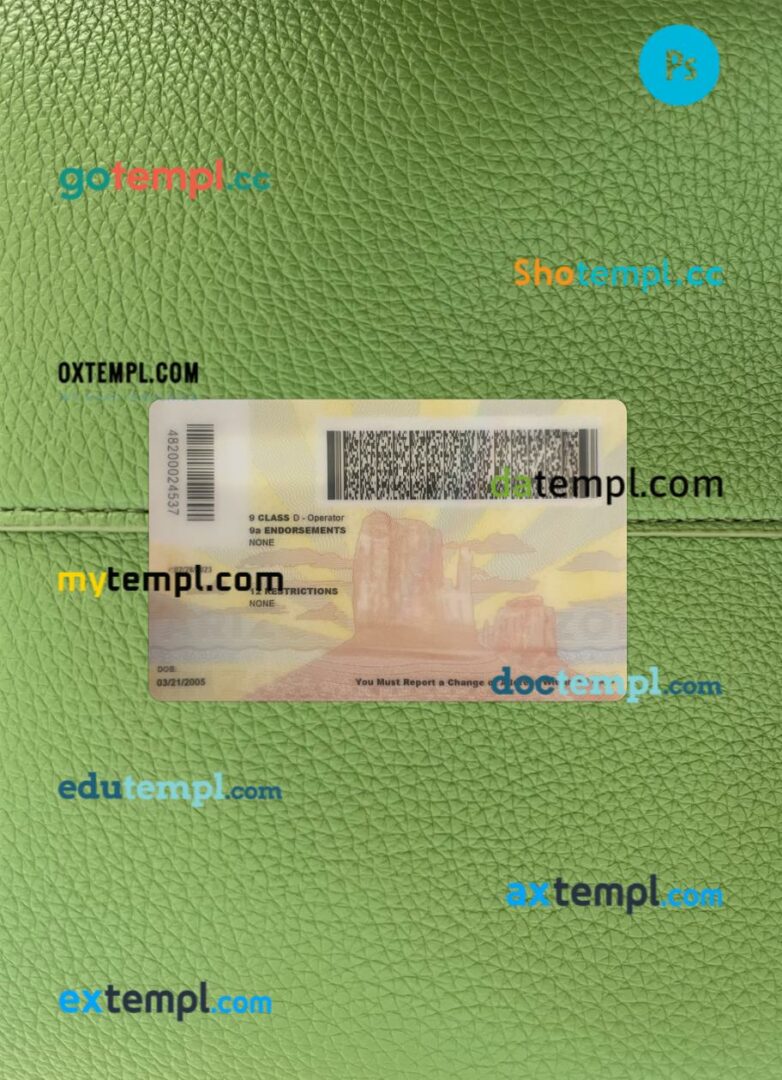 USA Arizona under 21 driving license PSD files, scan look and photographed image, 2 in 1, 2023-present - Image 2