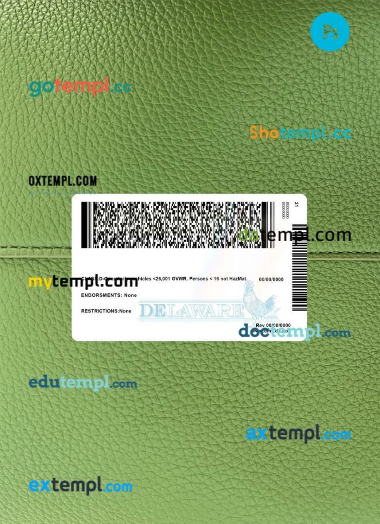 USA Delaware under 21 driving license PSD files, scan look and photographed image, 2 in 1 - Image 2
