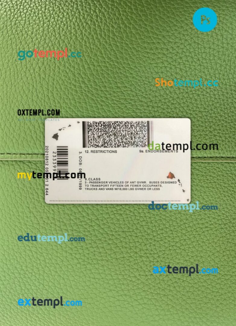 USA Hawaii driving license PSD files, scan look and photographed image, 2 in 1, 2021-present - Image 2